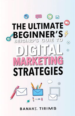 A beautifully designed book cover for 'The Ultimate Beginner’s Guide to Digital Marketing Strategies'