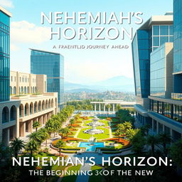 A modern and sleek architectural design for "Nehemiah's Horizon: The End of the Old, The Beginning of the New