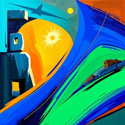 An abstract modern art design representing "Nehemiah's Horizon: The End of the Old, The Beginning of the New
