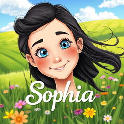 A charming countryside scene featuring Sophia, a 14-year-old girl with a lively and innocent face