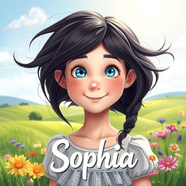 A charming countryside scene featuring Sophia, a 14-year-old girl with a lively and innocent face