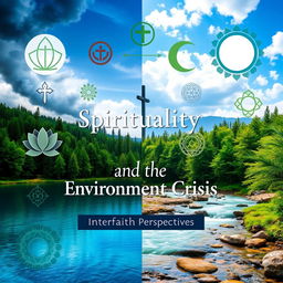 An engaging book cover design for 'Spirituality and the Environment Crisis: Interfaith Perspectives'
