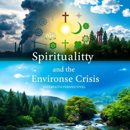 An engaging book cover design for 'Spirituality and the Environment Crisis: Interfaith Perspectives'