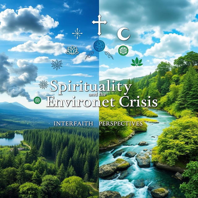 An engaging book cover design for 'Spirituality and the Environment Crisis: Interfaith Perspectives'