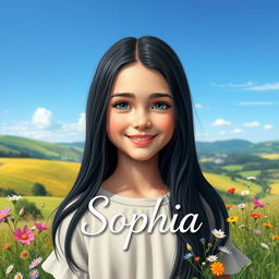 A delightful countryside scene featuring Sophia, a 14-year-old girl with a lively and innocent face