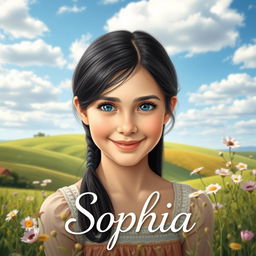 A delightful countryside scene featuring Sophia, a 14-year-old girl with a lively and innocent face