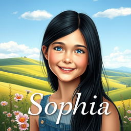 A delightful countryside scene featuring Sophia, a 14-year-old girl with a lively and innocent face