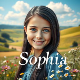 A delightful countryside scene featuring Sophia, a 14-year-old girl with a lively and innocent face