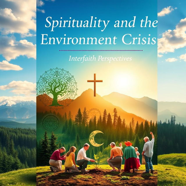 An inspiring book cover design for 'Spirituality and the Environment Crisis: Interfaith Perspectives'