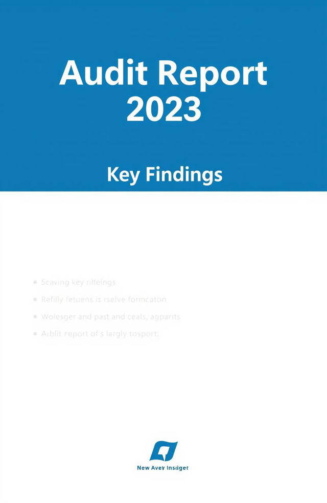 A professional cover page design for an audit report, featuring a prominent main title at the top center saying "Audit Report 2023"