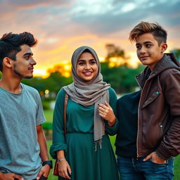 A captivating love triangle scene featuring two American brothers and a Muslim girl