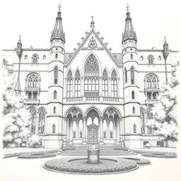 A detailed pencil drawing of a legislative camera from the outside of a congress building, featuring a blend of medieval architecture and fantasy avatar elements