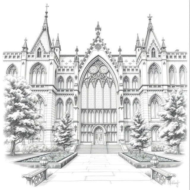 A detailed pencil drawing of a legislative camera from the outside of a congress building, featuring a blend of medieval architecture and fantasy avatar elements