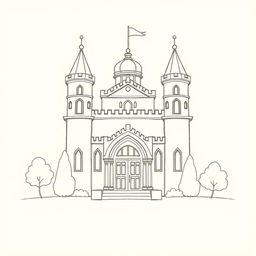 A simple and easy-to-draw pencil sketch of a legislative camera from the outside of a congress building, designed with a mix of medieval and avatar-inspired elements