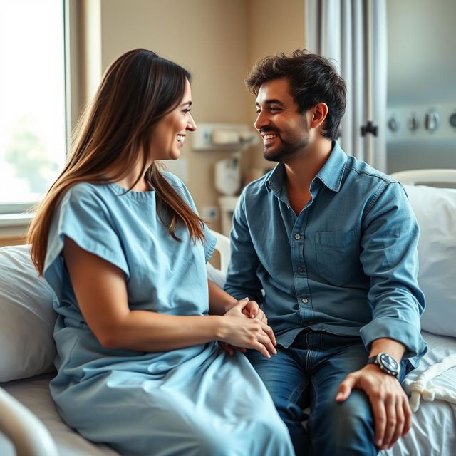 A tender moment between a woman named Maria and a man named Javier in a hospital setting