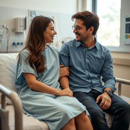 A tender moment between a woman named Maria and a man named Javier in a hospital setting