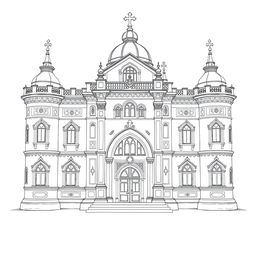 A simple pencil drawing of a legislative camera inspired by a medieval style, featuring ornate architectural elements reminiscent of classic buildings