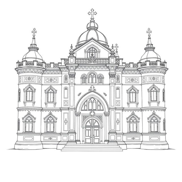 A simple pencil drawing of a legislative camera inspired by a medieval style, featuring ornate architectural elements reminiscent of classic buildings