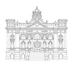 A simple pencil drawing of a legislative camera of a congress building, designed in a mix of avatar and medieval styles