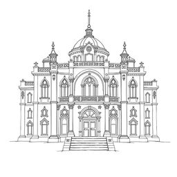 A simple pencil drawing of a legislative camera of a congress building, designed in a mix of avatar and medieval styles
