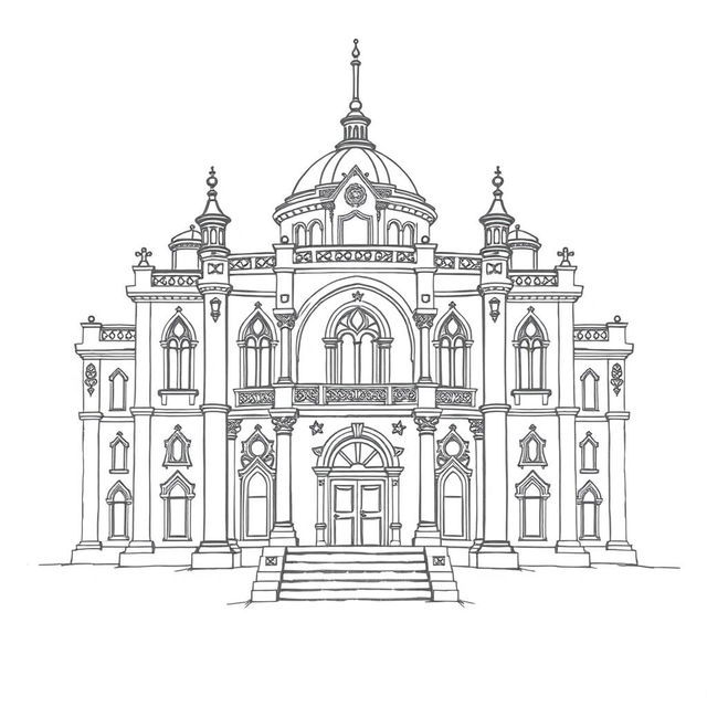 A simple pencil drawing of a legislative camera of a congress building, designed in a mix of avatar and medieval styles