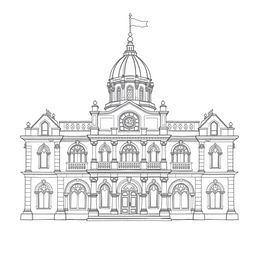 A simple pencil drawing of a legislative camera of a congress building, designed in a mix of avatar and medieval styles