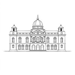 A very simple pencil drawing of a legislative camera of a congress building, styled in a blend of avatar and medieval aesthetics
