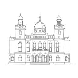 A very simple pencil drawing of a legislative camera of a congress building, styled in a blend of avatar and medieval aesthetics