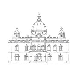 A very simple pencil drawing of a legislative camera of a congress building, styled in a blend of avatar and medieval aesthetics