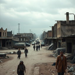 A haunting portrayal of a post-war town, where the remnants of civilization cling to the edges of despair