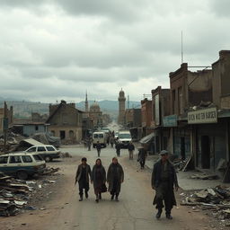 A haunting portrayal of a post-war town, where the remnants of civilization cling to the edges of despair