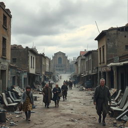 A powerful depiction of a 20th-century post-World War town, starkly illustrating the despair of a nearly abandoned nation