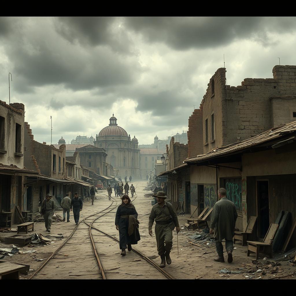 A powerful depiction of a 20th-century post-World War town, starkly illustrating the despair of a nearly abandoned nation