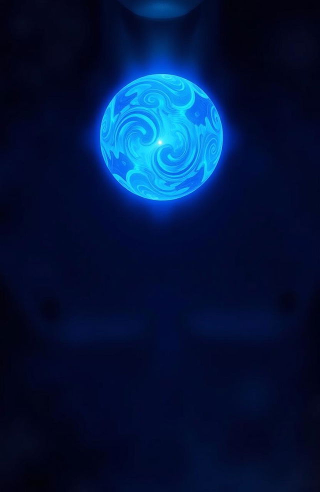 A mystical blue orb, glowing softly, nestled within the center of a human chest