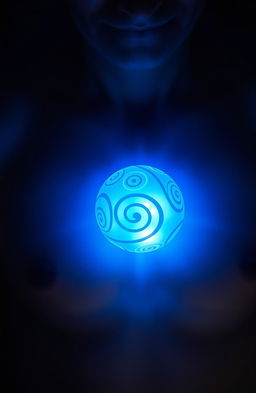 A mystical blue orb, glowing softly, nestled within the center of a human chest