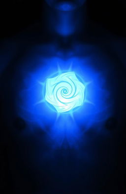 A mystical blue orb, glowing softly, nestled within the center of a human chest