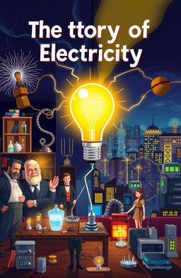 An illustration depicting the story of electricity, showcasing key milestones and inventions in an engaging and educational manner