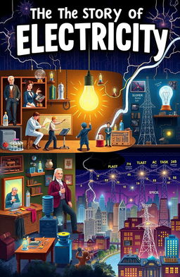 An illustration depicting the story of electricity, showcasing key milestones and inventions in an engaging and educational manner