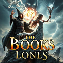 A captivating book cover design featuring a powerful sorcerer and sorceress in an intense battle against an evil entity