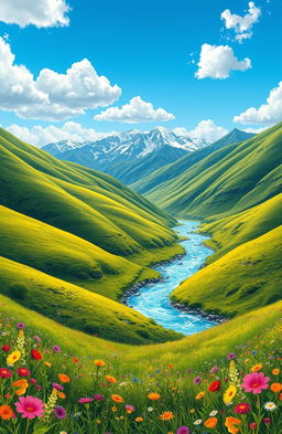 A beautifully detailed illustration of a serene and lush landscape known as alam
