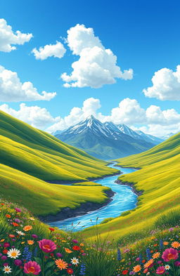 A beautifully detailed illustration of a serene and lush landscape known as alam