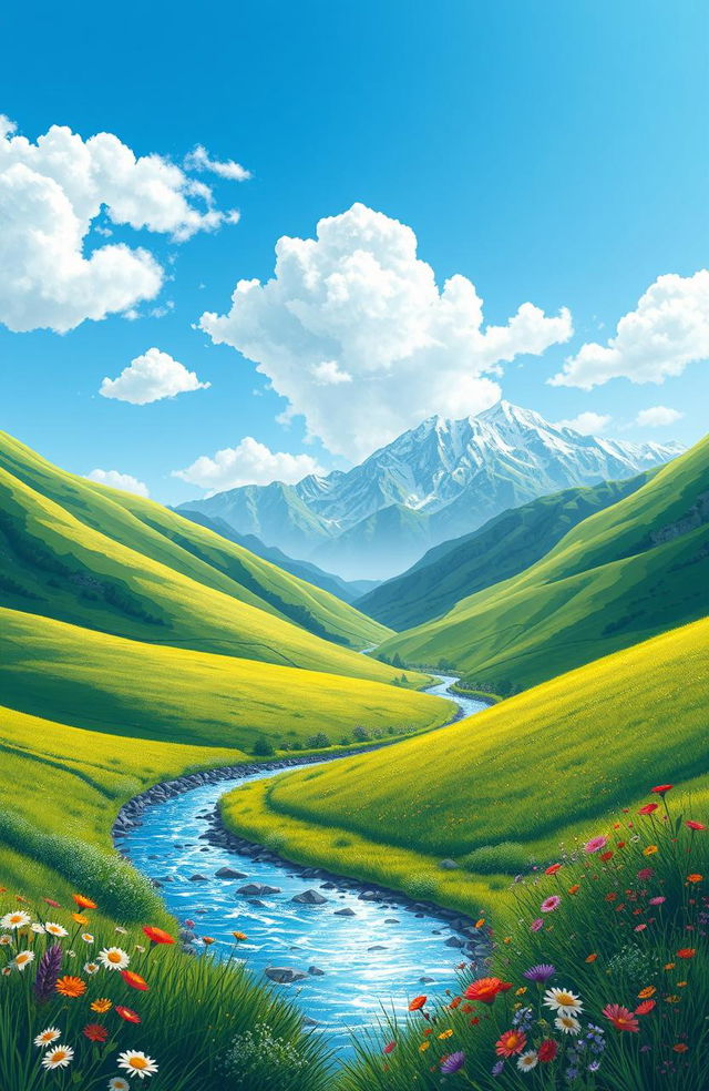 A beautifully detailed illustration of a serene and lush landscape known as alam