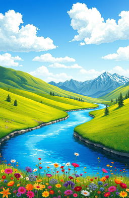 A beautifully detailed illustration of a serene and lush landscape known as alam