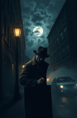 A gripping scene from an American crime thriller, showcasing a shadowy city street at night