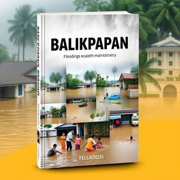 A compelling book cover design focused on the theme of flooding issues in Balikpapan, Indonesia