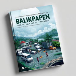 A visually striking book cover illustrating the geosphere of Balikpapan, East Kalimantan, with a specific focus on the flooding issues affecting the city