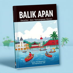A captivating book cover design centered on the geosphere of Balikpapan, East Kalimantan, focusing on the city's flood issues