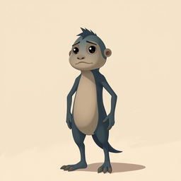 A Wojak character standing up, depicted with a neutral expression and a simple yet artistic background