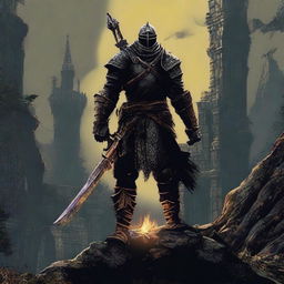 A visual fusion of Dark Souls, the iconic action RPG, and the vibrant aesthetics of the 1980s.