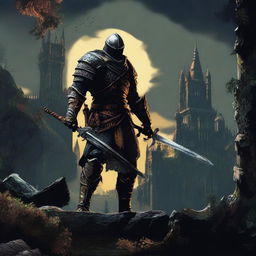 A visual fusion of Dark Souls, the iconic action RPG, and the vibrant aesthetics of the 1980s.